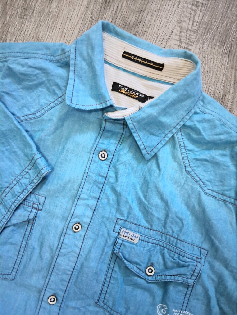 Point Zero Black Label Men's Lg Teal Blue Casual Short Sleeve Button Up Shirt